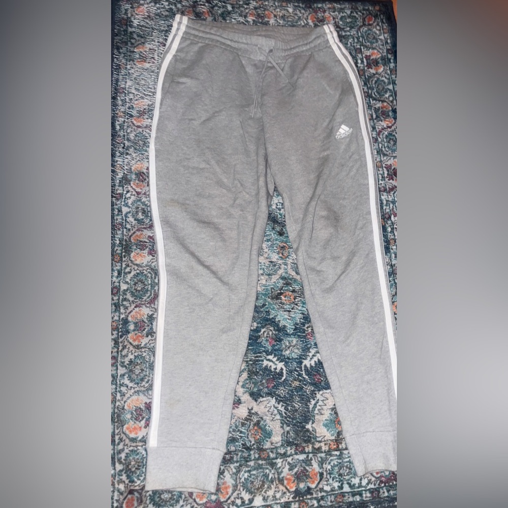 Adidas Grey Joggers with White Stripes